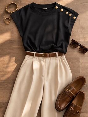 Nation LTD Black Muscle Tee with Gold Snap Accents